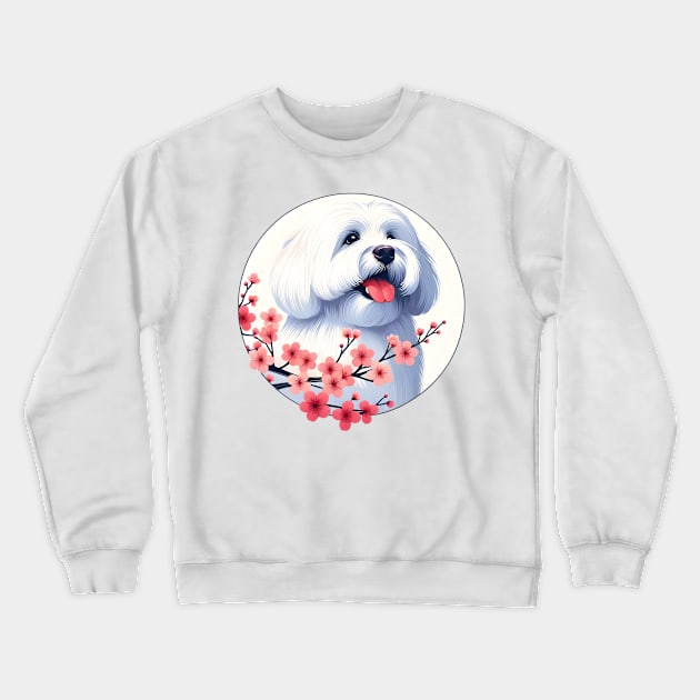 Coton de Tulear Enjoying Spring Cherry Blossoms Crewneck Sweatshirt by ArtRUs